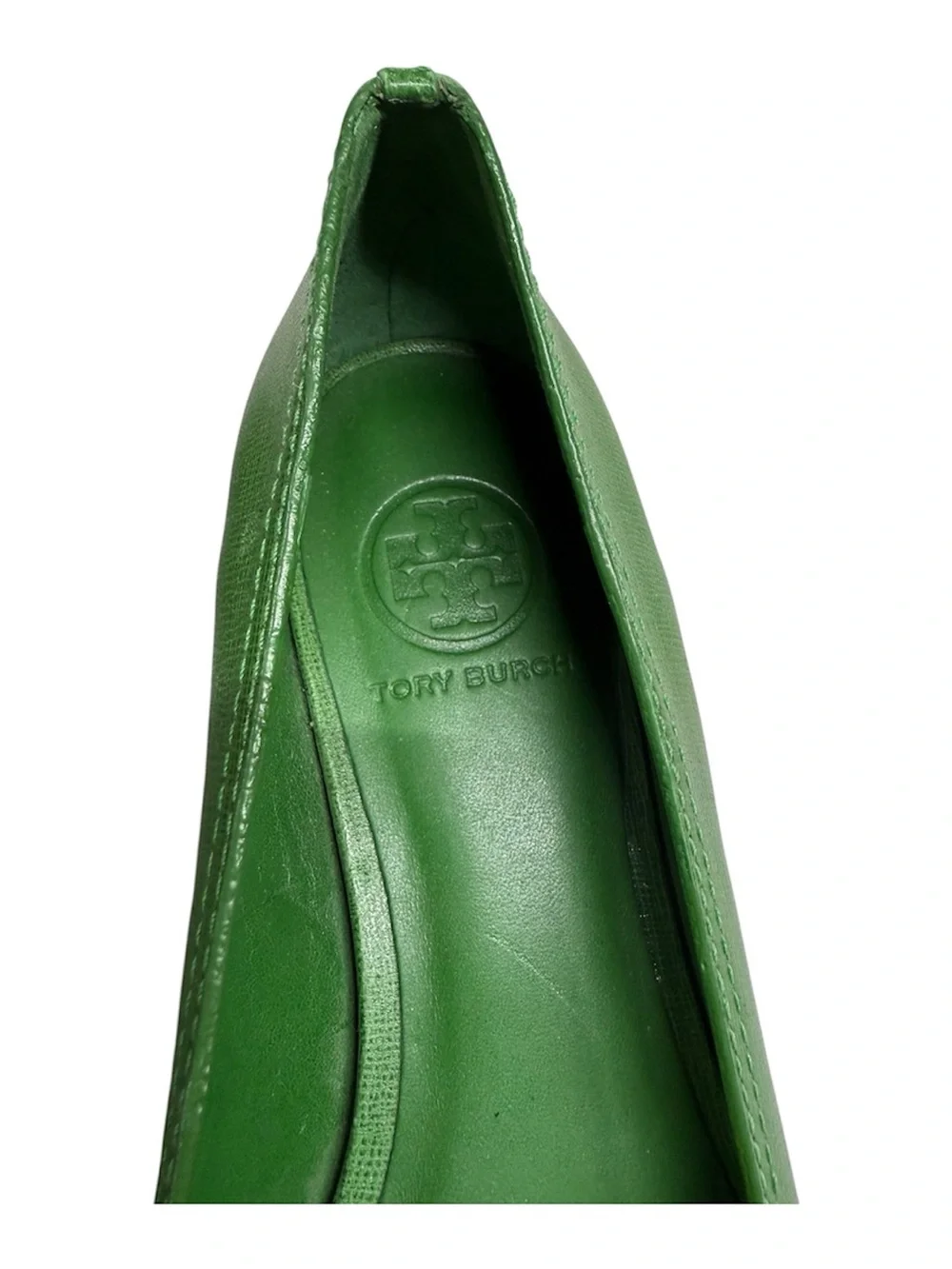 Tory Burch Green Leather Logo Stud Peep-Toe Flats size 10